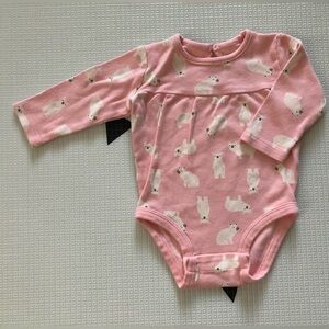 Pekkle|Baby girl long sleeve bodysuit onesie in pink & white-Animal print,bear•